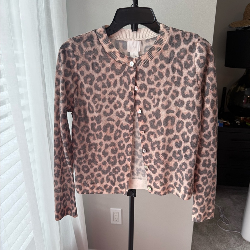 H&M Pink and Gray Leopard Cardigan